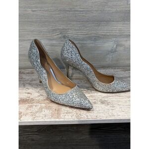 Jewel Badgley Mischka Womens Silver Glitter‎ Stiletto Heels Pumps Shoes Size 10